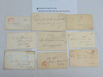 9 stampless folded letters, early to mid 19th Century, postmarks include Providence, Southbridge,: 9 stampless folded letters, early to mid 19th Century, postmarks include Providence, Southbridge, Harrisburg, Buffalo, New London, New York, more,