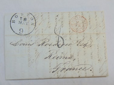 Stampless folding letter addressed to Louis Roederer Esq. Reims France, dated 1865 regarding pricing