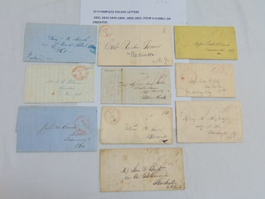 10 Stampless folded letters, early to mid 19th Century, postmarks include New York, Rahway, Middle