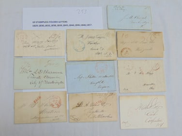 10 Stampless folded letters, early to mid 19th Century, postmarks include Philadelphia, Cleveland,