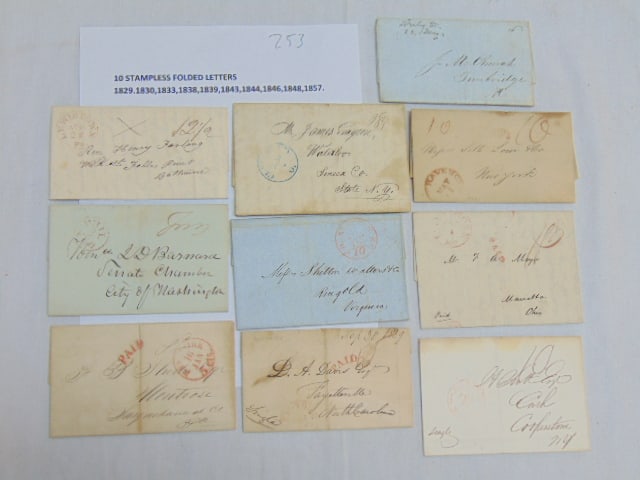 10 Stampless folded letters, early to mid 19th Century, postmarks include Philadelphia, Cleveland,: 10 Stampless folded letters, early to mid 19th Century, postmarks include Philadelphia, Cleveland, New York, Charleston, Lewiston, New Haven, more, includes interesting letters including a letter addr