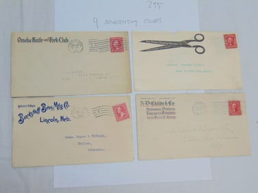 4 advertising stamped covers, "Buckstaff Bros. Mfg. Co. Lincoln, Nebraska", postmarked Lincoln,