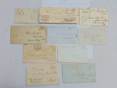 10 stampless folded letters, covers, mid 19th Century, postmarks include Cincinnati, Greenburgh, New: 10 stampless folded letters, covers, mid 19th Century, postmarks include Cincinnati, Greenburgh, New York (to Montreal), Newark, City of Washington, Bonn, Germany, letters include a letter addressed t