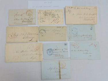 10 Stampless folded letters, early to mid 19th Century, postmarks include Huntington, New York,