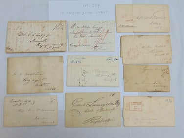 10 stampless folded letters, early to mid 19th Century, postmarks include Walpole, Seneca Falls,