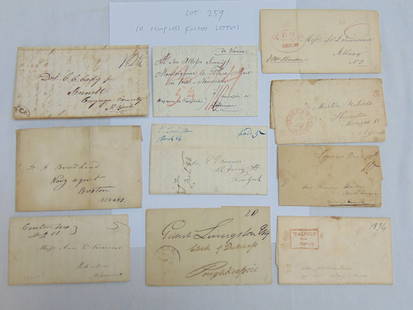 10 stampless folded letters, early to mid 19th Century, postmarks include Walpole, Seneca Falls,: 10 stampless folded letters, early to mid 19th Century, postmarks include Walpole, Seneca Falls, Troy, Washington City, Goettingen (Germany), Oneonta, letters include a letter addressed to Monseigneur