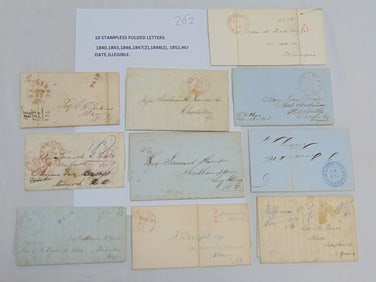 10 stampless folded letters, 1840-1852, postmarks include Templeton, New York, Brie PA, Washington