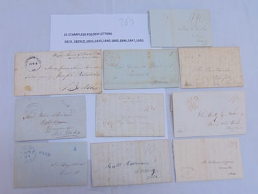 10 stampless folded letters, 1819-1850, postmarks include Waldoborough ME, Lockport, Waterville ME