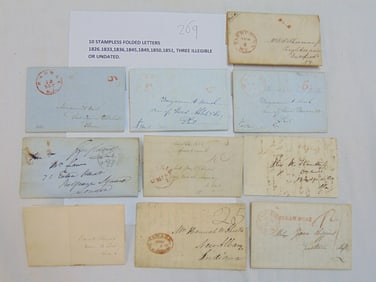 10 stampless folded letters, 1826-1851, postmarks include Rahway NJ (several), Catskill, New York,