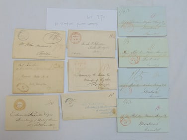 10 stampless folded letters, mid 19th Century, postmarks include Norridgewood ME, New York