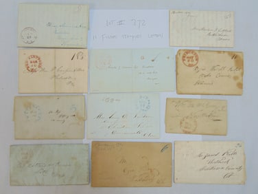 11 stampless folded letters, early to mid 19th Century, postmarks include White Plains, Princeton