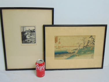 2 framed wood block prints