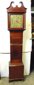 Continental antique tall case clock, brass face, Natkin Owen