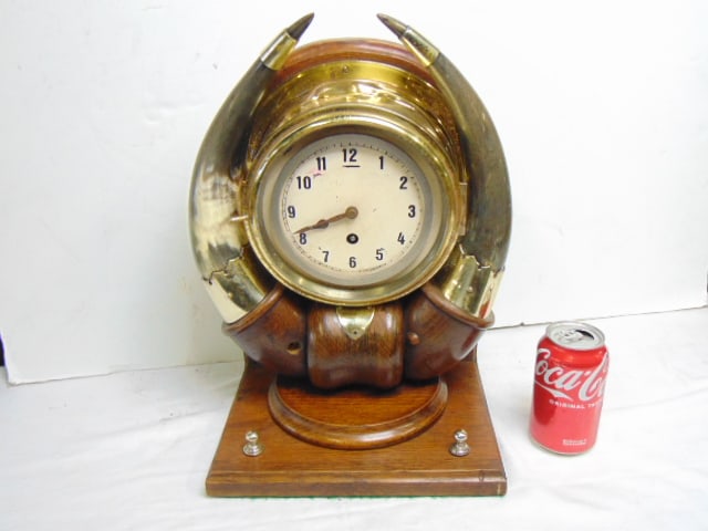 Oak brass & horn clock: Oak brass & horn clock