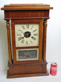 Empire clock, painted glass door, roman numerals