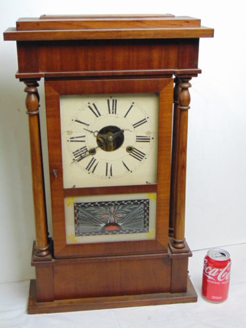 Empire clock, painted glass door, roman numerals: Empire clock, painted glass door, roman numerals