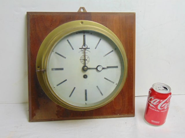 OTTAVIO FERRARI PARMA brass ships clock on wood mounted board (1 of 2)