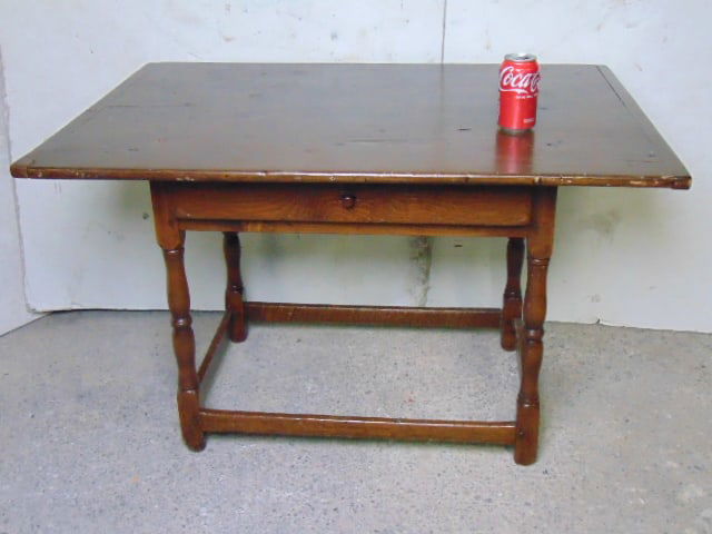 19th century stretcher base tavern table rectangular (1 of 2)