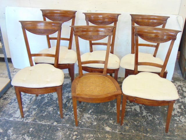 Set 6 carved wood , caned seat chairs with cushions: Set 6 carved wood , caned seat chairs with cushions