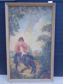 Large Victorian oil of a minotaur