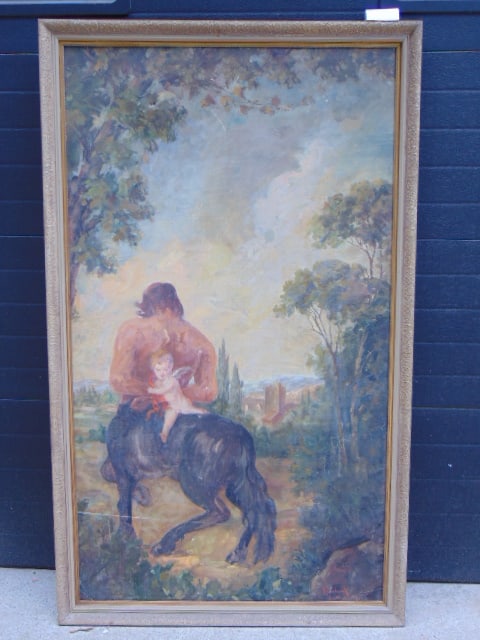 Large Victorian oil of a minotaur: Large Victorian oil of a minotaur
