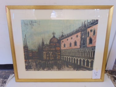 Large modern Bernard Buffet print, Venice, 33.25" by 40.25", framed size