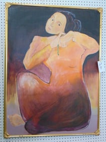 Large painting of a girl, unsigned, 46" by 34.5"