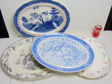 4 large ironstone and other platters
