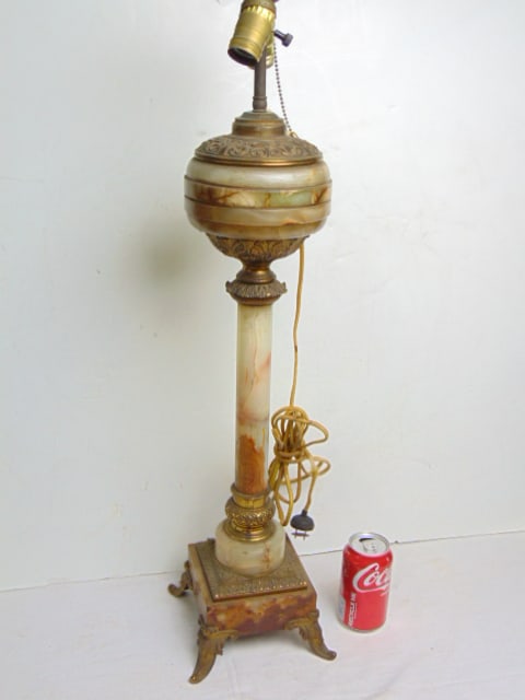Alabaster and brass banquet lamp: Alabaster and brass banquet lamp