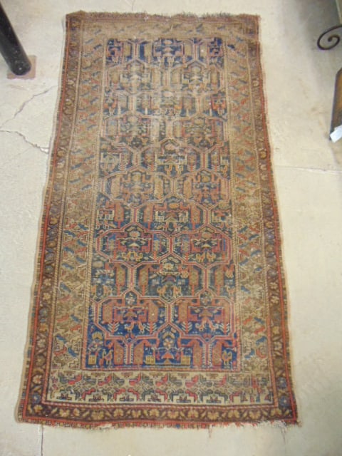 Persian scatter rug, worn, 74" by 39.5": Persian scatter rug, worn, 74" by 39.5"