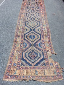 Persian runner, worn, has damage, loss, 15'6" by 45.5"