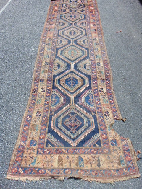 Persian runner, worn, has damage, loss, 15'6" by 45.5": Persian runner, worn, has damage, loss, 15'6" by 45.5"