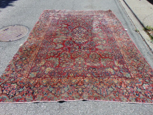Room size sarouk rug, carpet, m8'8" by 12'4", some wear (1 of 3)