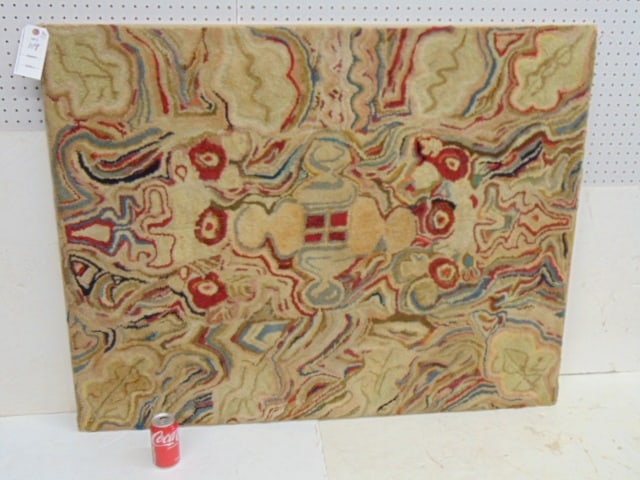 Mounted abstract hooked rug, 39.25" by 50" (1 of 2)