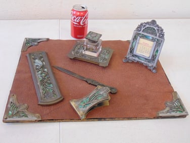 Apollo arts & crafts desk set, floral decorated, art nouveau elements
