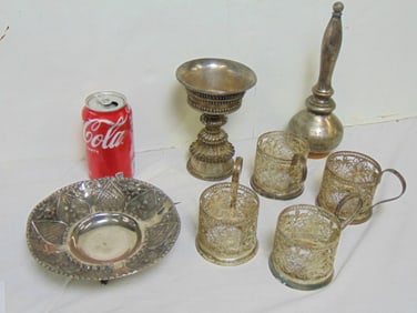 Lot of fancy silverplate including masonic gavel
