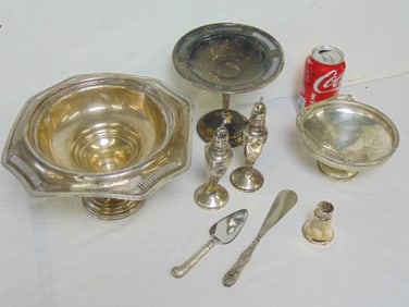 Large lot of sterling weighted holloware