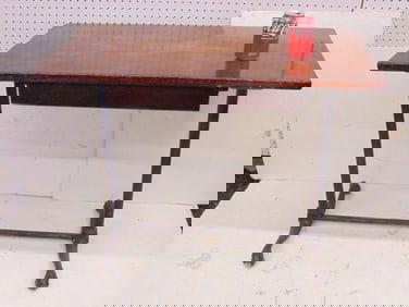 Iron base wood top table with drawer