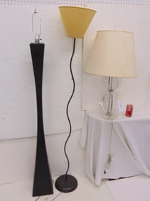 Two floor lamps & Lucite base table lamp with shade
