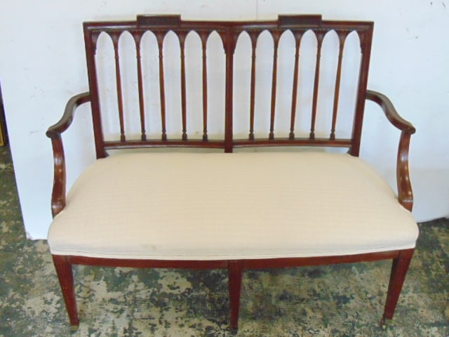 Hepplewhite style two seat loveseat: Hepplewhite style two seat loveseat43 wide 35.75 tall 20 deep seat is 18 high