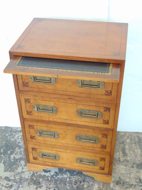 Small 4 drawer inlaid butlers desk, with pull out writing area (1 of 2)