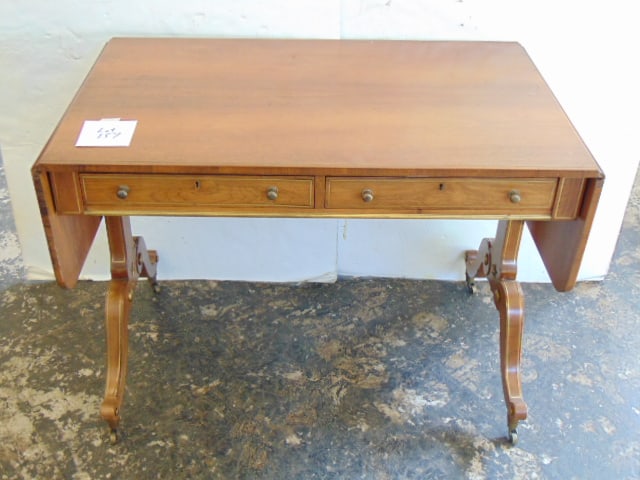 Brass inlaid sofa table with drop leaf sides (1 of 2)