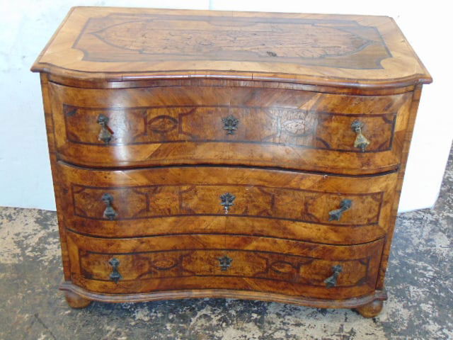 Restored antique triple drawer burl wood serpentine front chest (1 of 2)