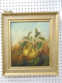 Victorian still-life of pears framed in gold frame