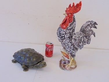Italian ceramic rooster & German porcelain turtle