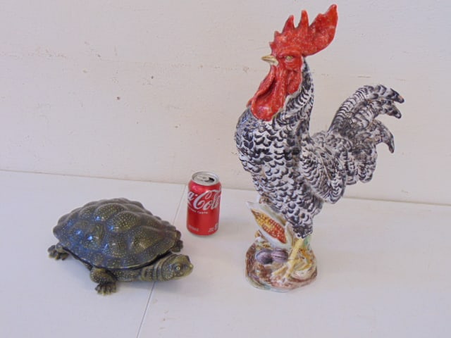 Italian ceramic rooster & German porcelain turtle (1 of 3)