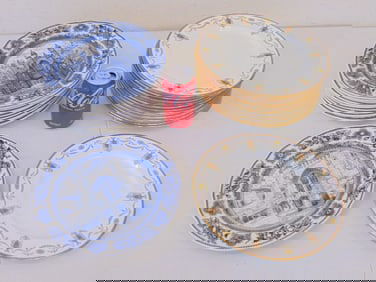 11 Wedgwood Yale plates, blue & white & 12 Royal Doulton service plates