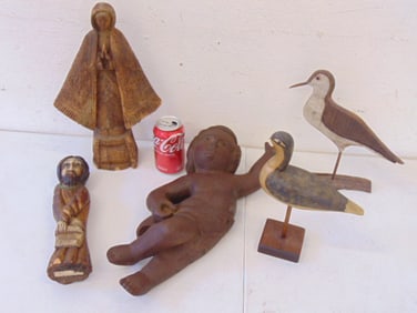 5 wood items including Icons, decoys & putti
