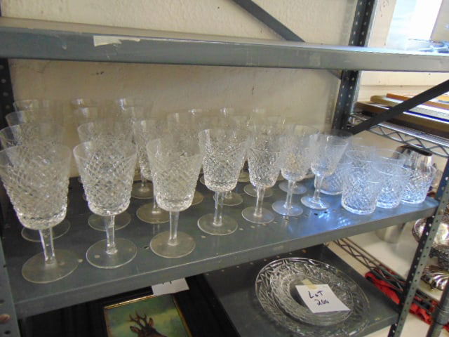 Lot crystal stemware, 38 pieces of Waterford, stems & rock glasses (1 of 2)