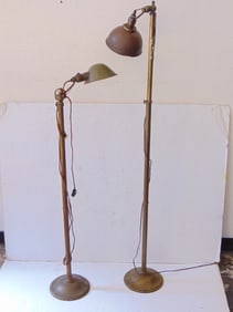 Pair vintage brass floor lamps with adjustable heads